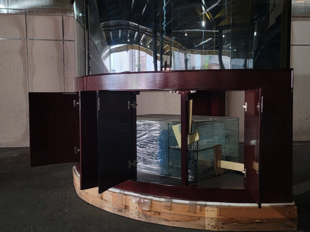 440g Corner 1/4 Cylinder Glass Aquarium Set in Walnut Wood Furniture by AQUA VIM