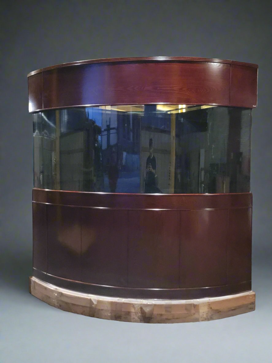 440g Corner 1/4 Cylinder Glass Aquarium Set in Walnut Wood Furniture by AQUA VIM