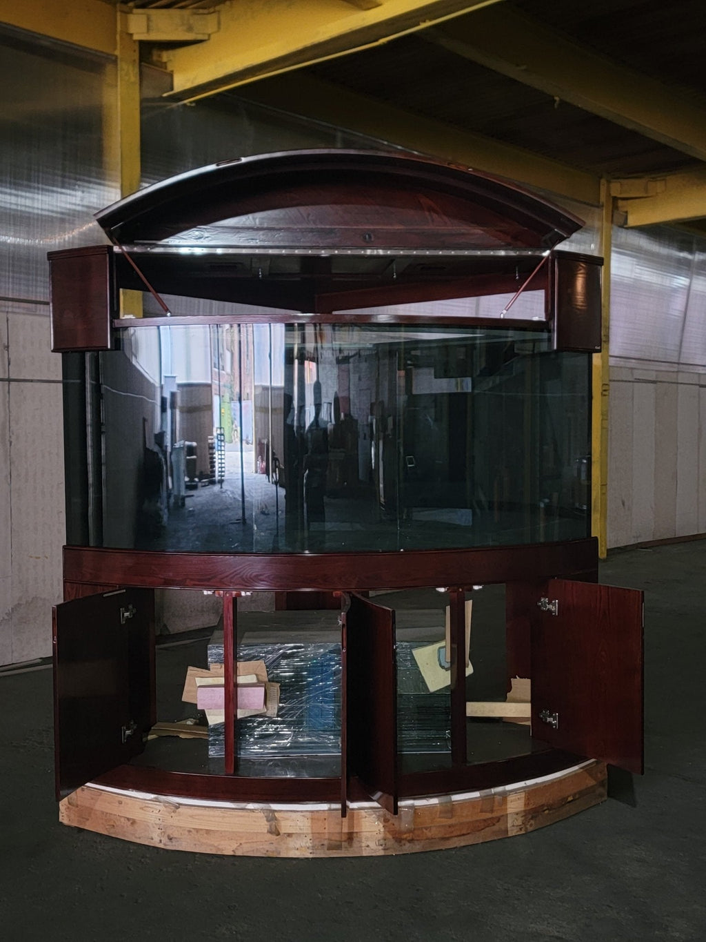 440g Corner 1/4 Cylinder Glass Aquarium Set in Walnut Wood Furniture by AQUA VIM
