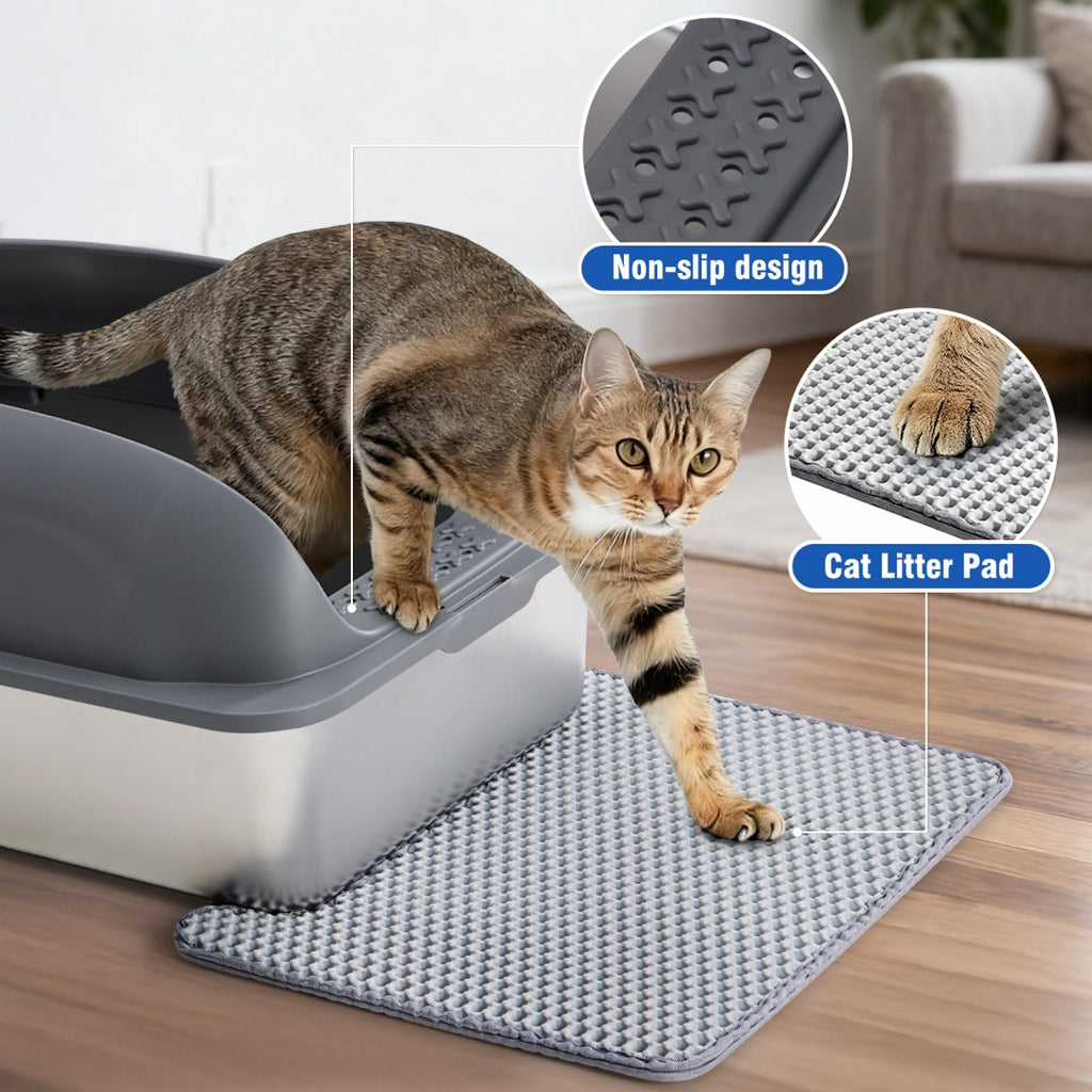 Stainless Steel Cat Litter Box With Lid, Large Cat Litter Box For Big Cats, Scoop And Mat Included by VetsPetStore