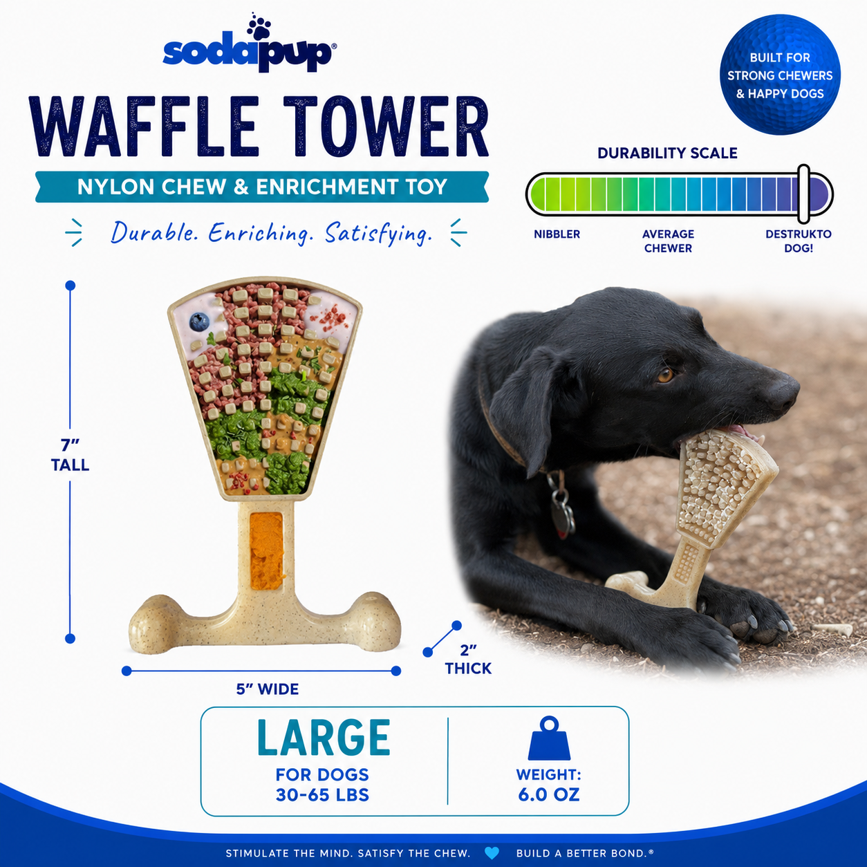 Waffle Tower Nylon Chew & Enrichment Toy | 2-in-1 for Aggressive Chewers | SodaPup by SodaPup/True Dogs, LLC