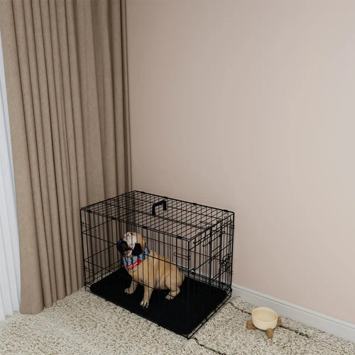 30-inch Black Wire Dog Cage Double Lock Mechanism Double Door Single Handle Single Bolt by Amazing Pet Bargains