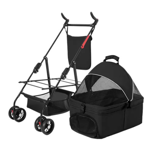 4 Wheels Pet Stroller Foldable Carrier with Removable Liner by VetsPetStore