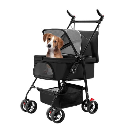 4 Wheels Pet Stroller Foldable Carrier with Removable Liner