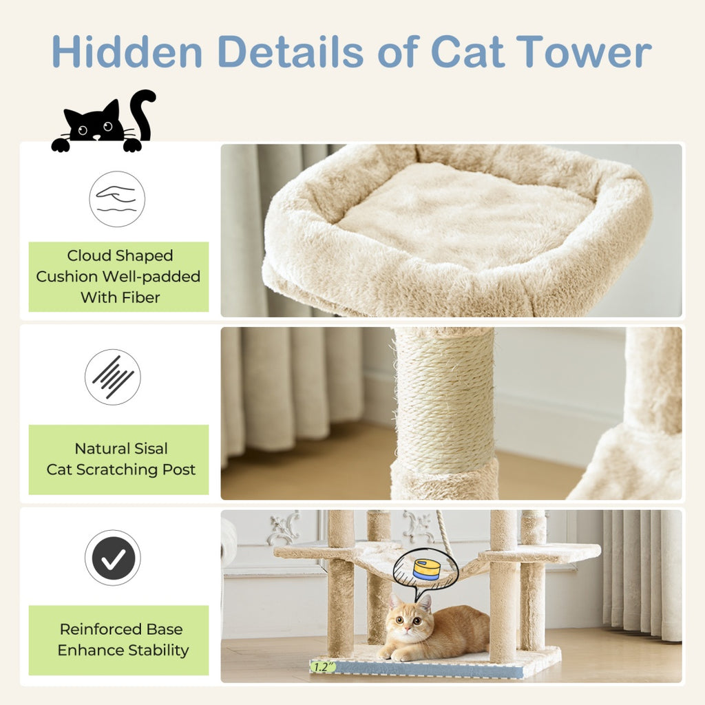 66 Inch Cat Tree Climbing Platform, Hammock by VetsPetStore