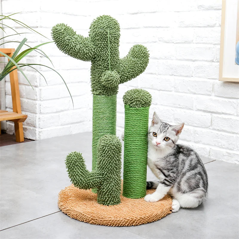 Cute Cactus Cat Tree With Toy Ball Scratching Post