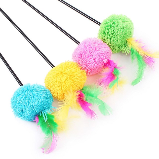 Tease Cat Toy Feather Pole Bell by Amazing Pet Bargains