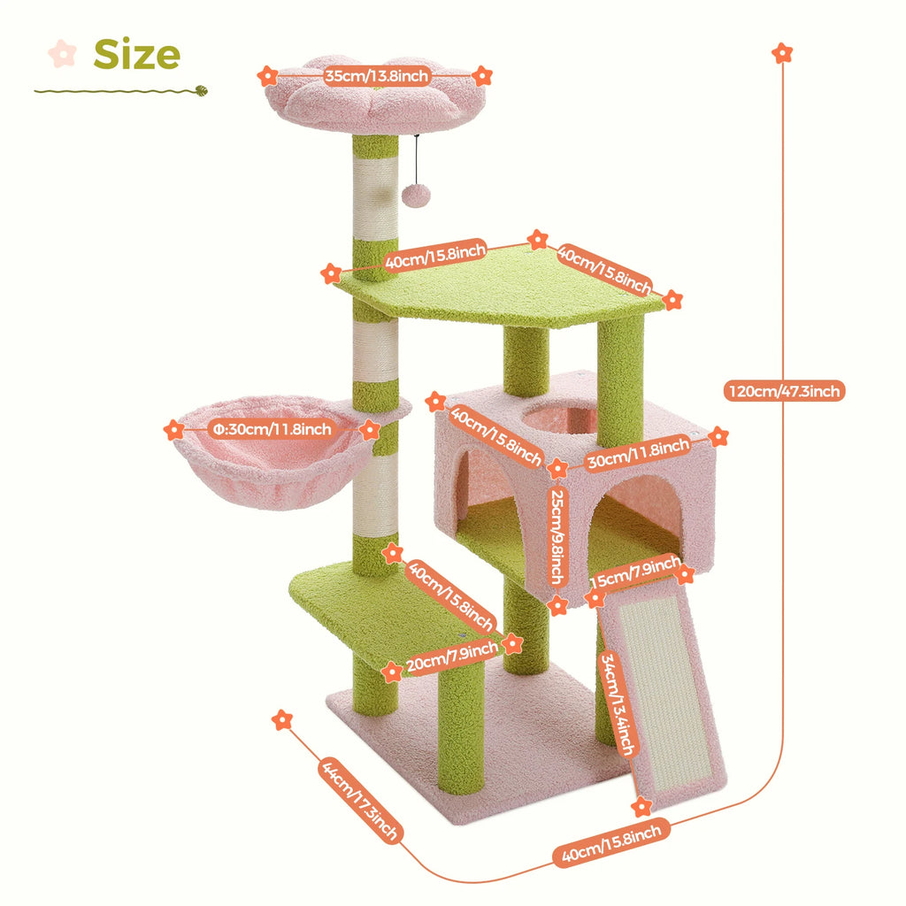 Multi-Level Cat Tree with Sisal Scratching Posts, Hammock, Ramp Ladder