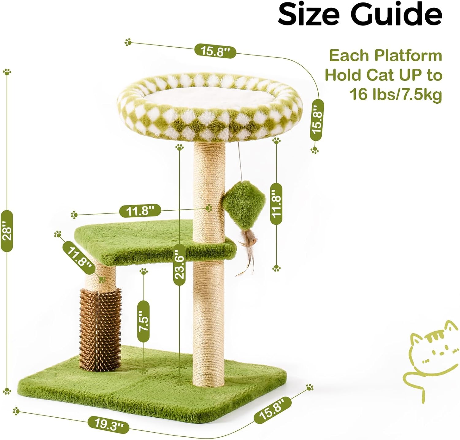 Large Cat Tree Tower Multi-Level Scratching Post with Removable Perch & Interactive Toys