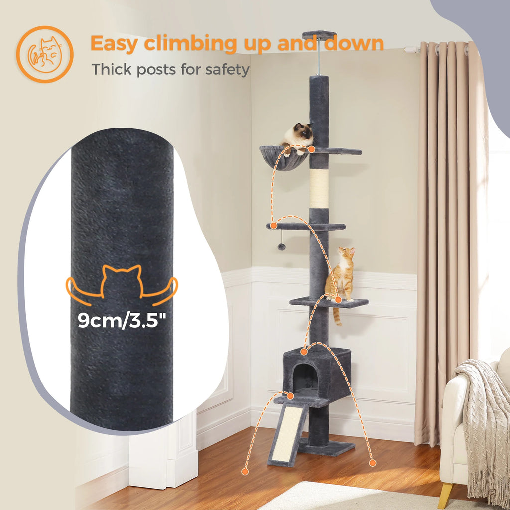 Adjustable 210-274CM Floor to Ceiling Cat Tower 5 Tiers