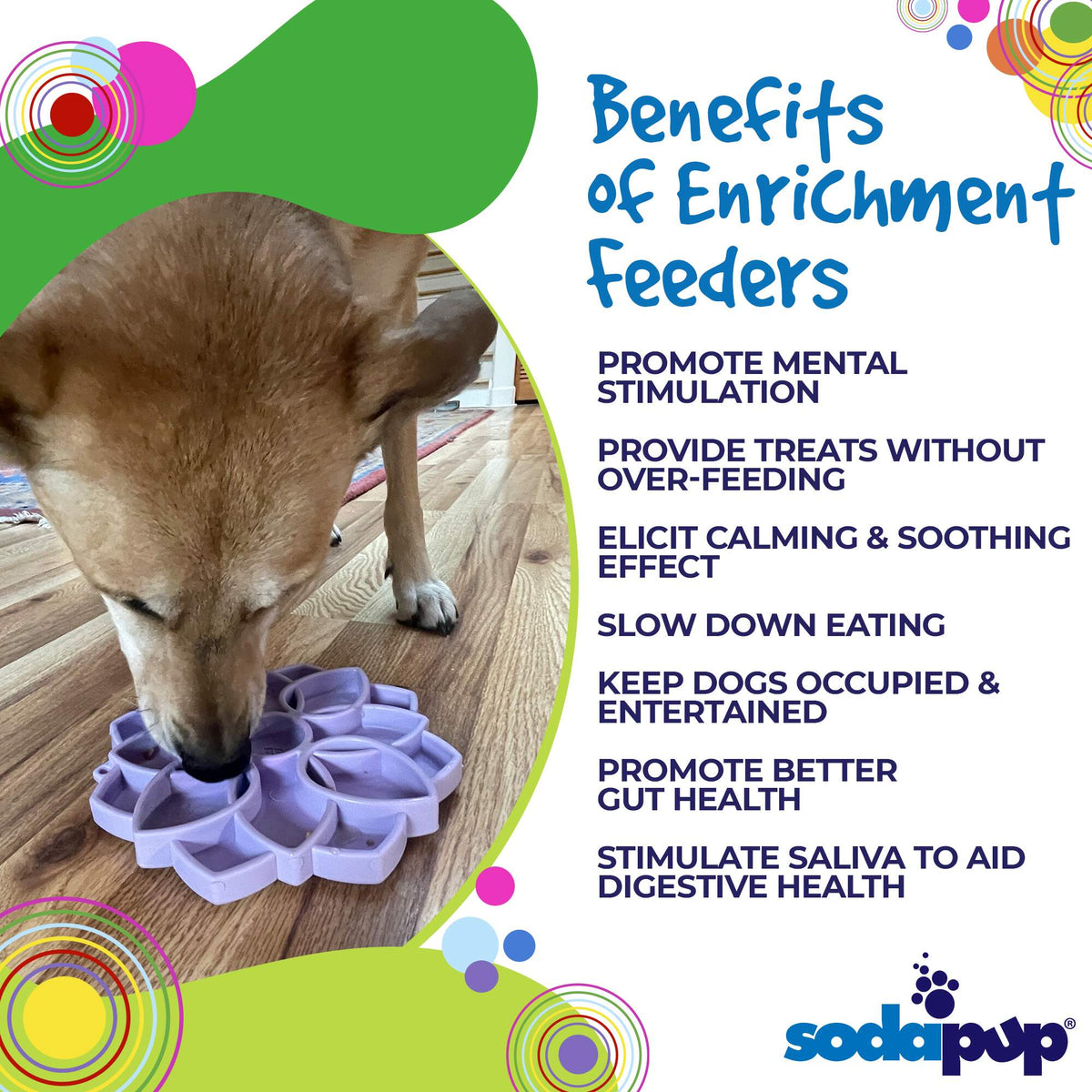 Mandala Softie eTray Shallow Slow Feeder Dog Bowl with Suction Cups | USA Made by SodaPup/True Dogs, LLC