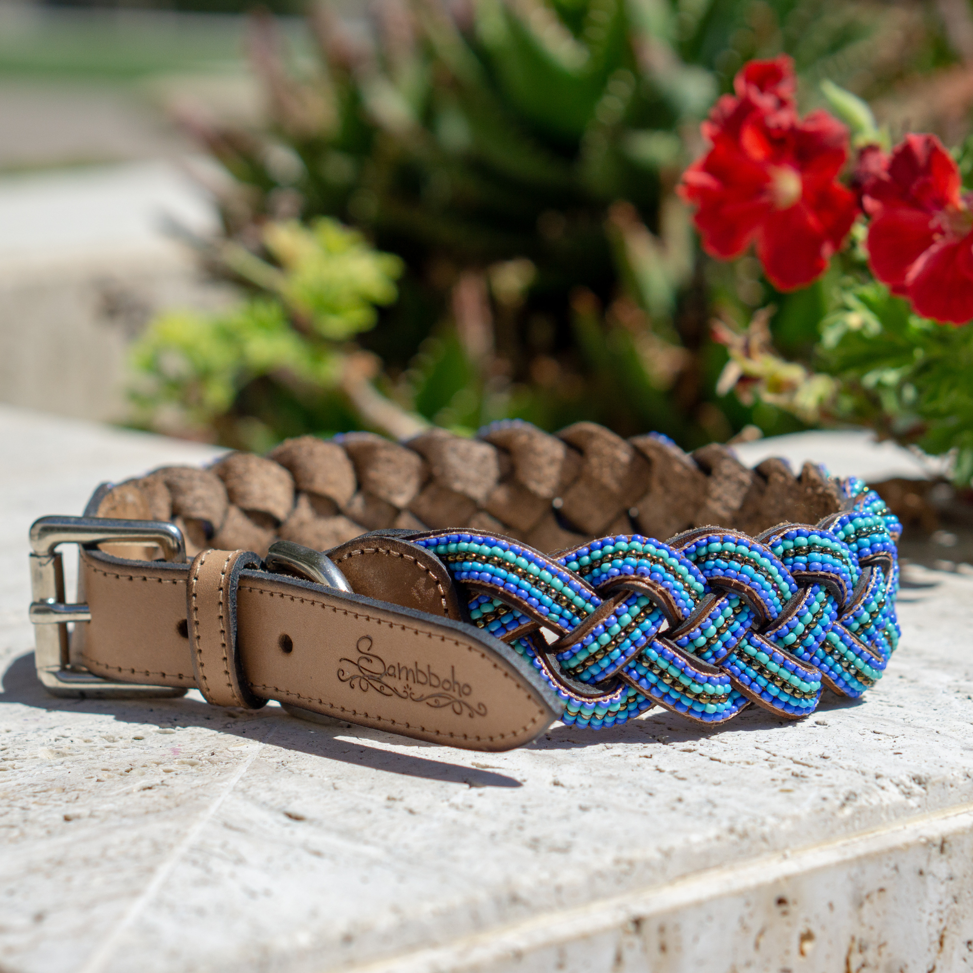 Blue Braided Sambboho dog collar by Sambboho