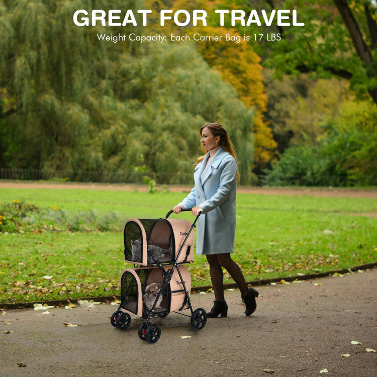 4-in-1 Double Pet Stroller with Detachable Carrier and Travel Carriage by Furr Baby Gifts