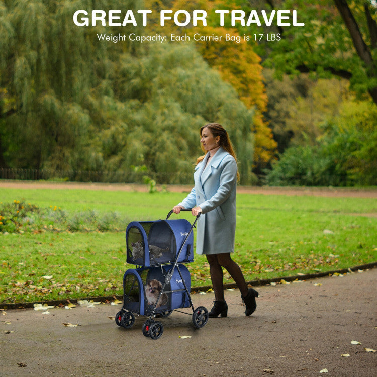 4-in-1 Double Pet Stroller with Detachable Carrier and Travel Carriage by Furr Baby Gifts