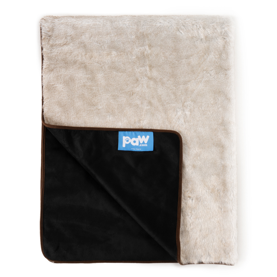 PupProtector™ Summer Short Fur Waterproof Throw Blanket - White with Brown Accents by Paw.com