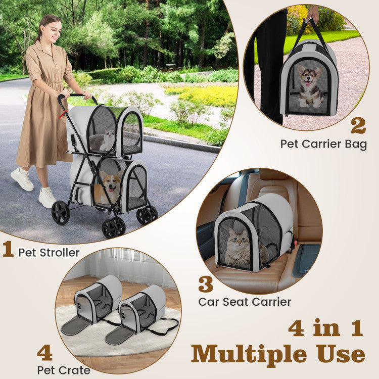 4-in-1 Double Pet Stroller with Detachable Carrier and Travel Carriage by Furr Baby Gifts