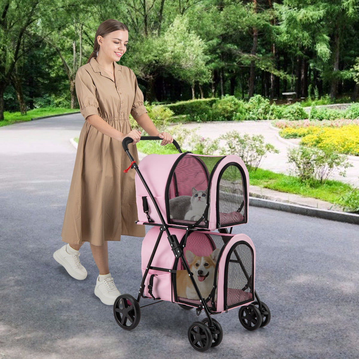 4-in-1 Double Pet Stroller with Detachable Carrier and Travel Carriage by Furr Baby Gifts