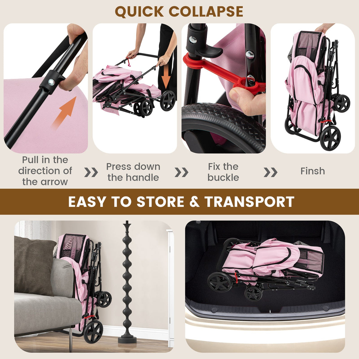 4-in-1 Double Pet Stroller with Detachable Carrier and Travel Carriage by Furr Baby Gifts