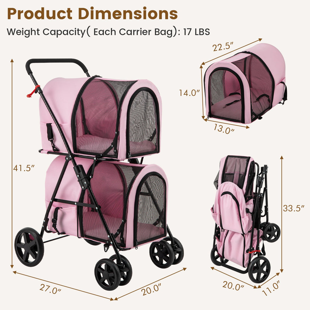 4-in-1 Double Pet Stroller with Detachable Carrier and Travel Carriage by Furr Baby Gifts