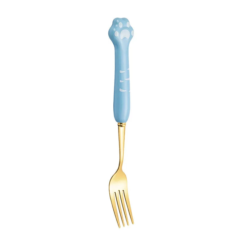 Stainless Steel Cute Cat Claw Ceramic Spoon and Fork by Love My Pet