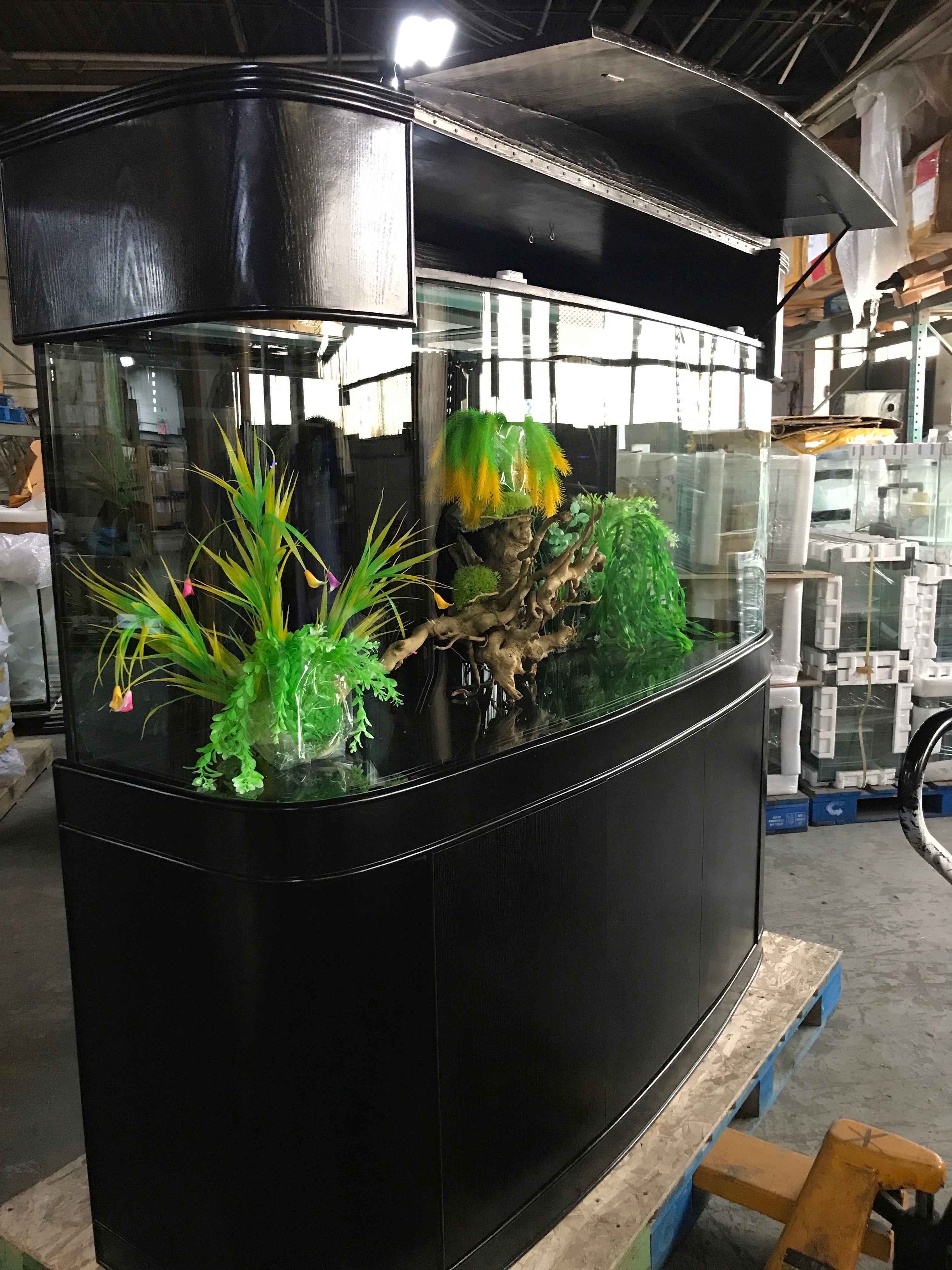 SLEEK 215 Gallon Seamless Glass Bowfront Reef-Ready Aquarium in Black Real Wood Furniture by Northeast Aquariums LLC