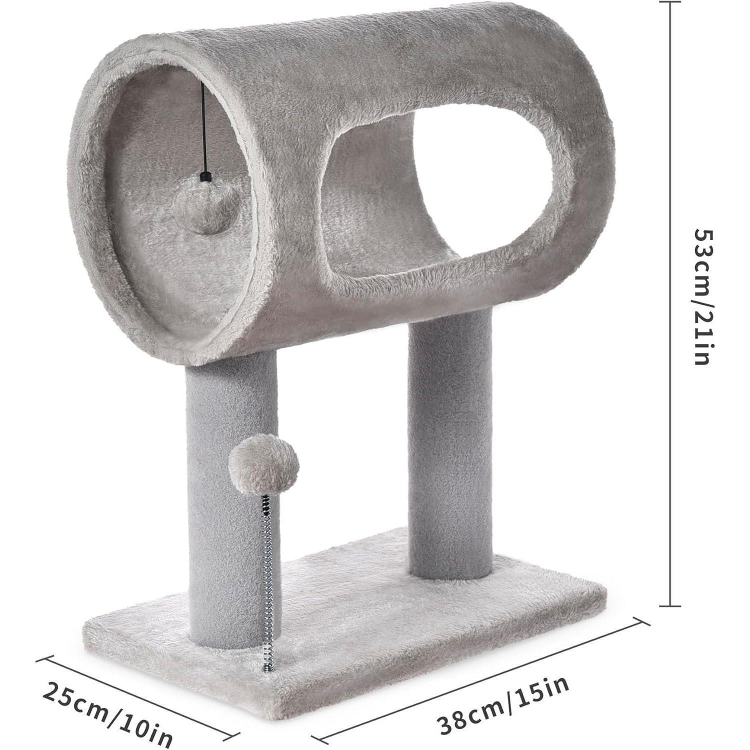 Gray Indoor Cat Tree with Hanging Ball