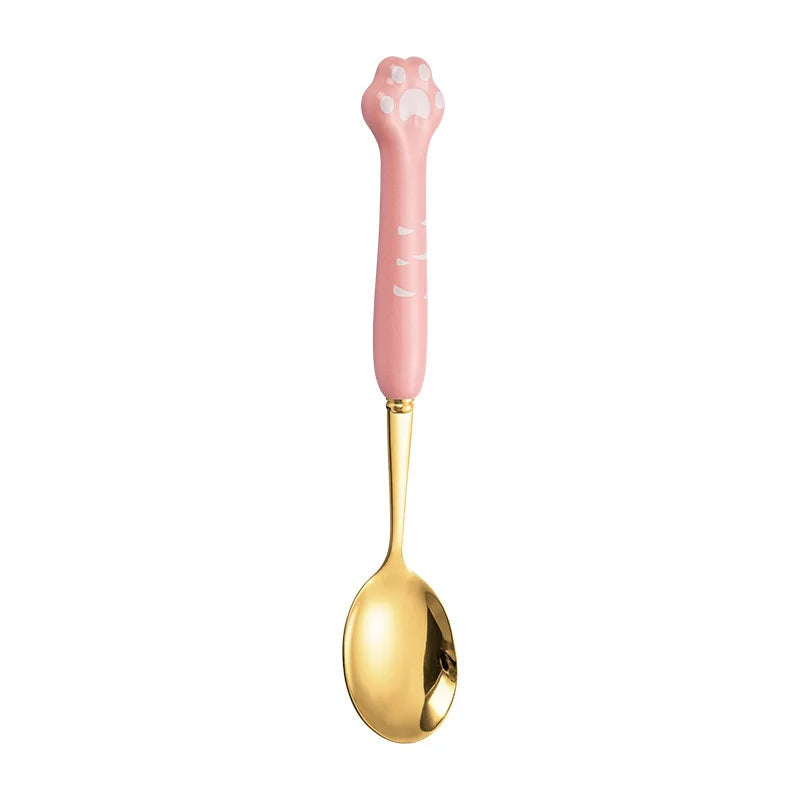 Stainless Steel Cute Cat Claw Ceramic Spoon and Fork by Love My Pet