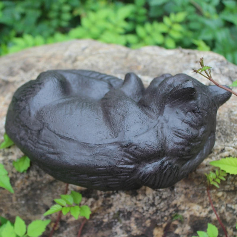 Antique Black Cast Iron Sleeping Cat Statue by Love My Pet