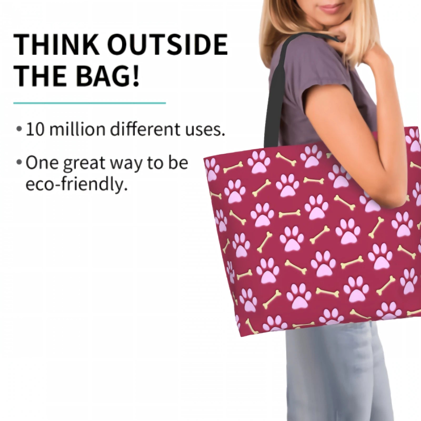 Pink Paw Print Dog Canvas Tote Bag by Love My Pet