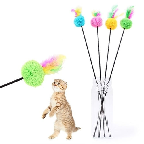 Tease Cat Toy Feather Pole Bell by Amazing Pet Bargains