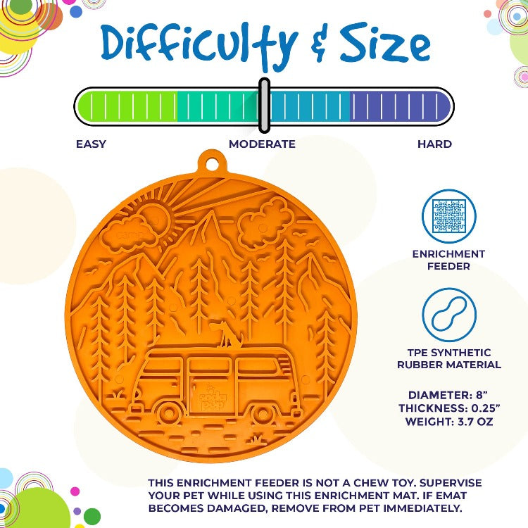 Camp eMat - Enrichment Lick Mat For Dogs and Cats - with Suction Cups | Retro Van Design | USA Made by SodaPup/True Dogs, LLC