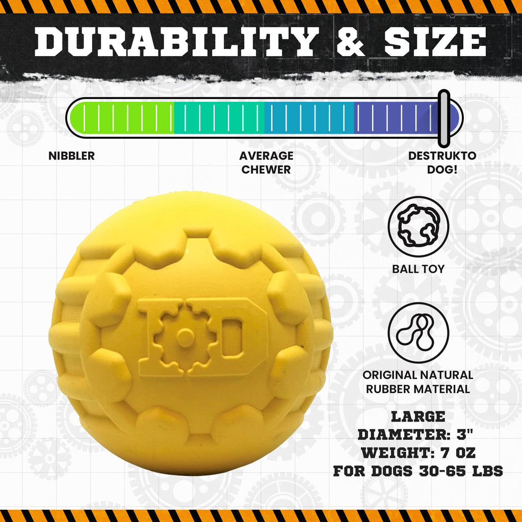 Industrial Dog Ball Rubber Chew Toy for Heavy Chewers | Yellow | USA Made | SodaPup by SodaPup/True Dogs, LLC