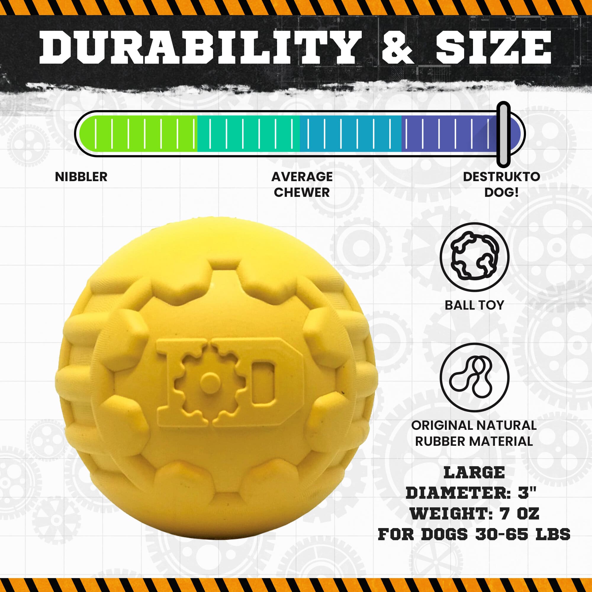 Industrial Dog Ball Rubber Chew Toy for Heavy Chewers | Yellow | USA Made | SodaPup by SodaPup/True Dogs, LLC