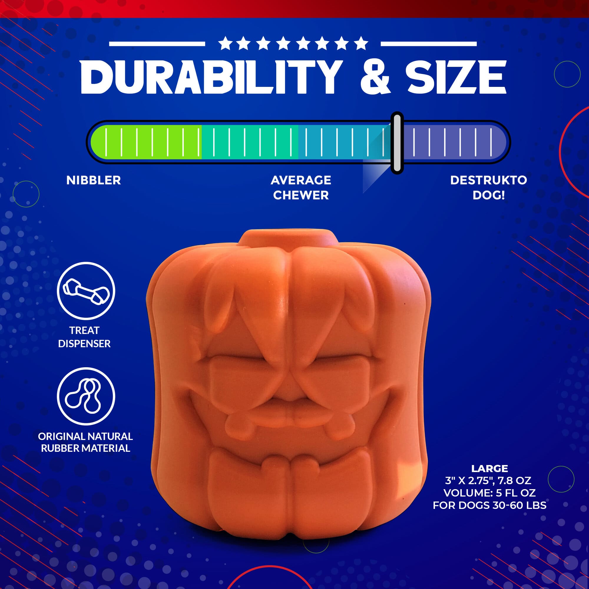 Jack O' Lantern Dog Toy - Durable Halloween Chew Toy for Large Dogs | USA Made by SodaPup/True Dogs, LLC