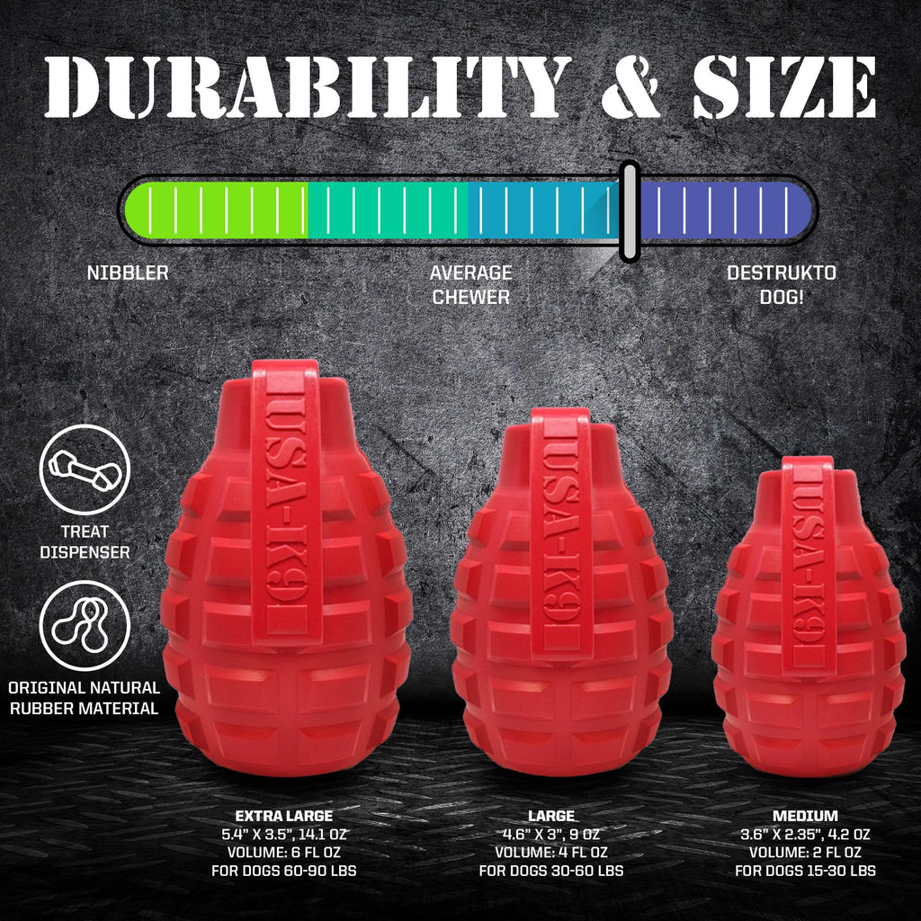 USA-K9 Grenade Shaped eDispenser Durable Dog Chew Toy & Treat Dispenser - Army Green by SodaPup/True Dogs, LLC