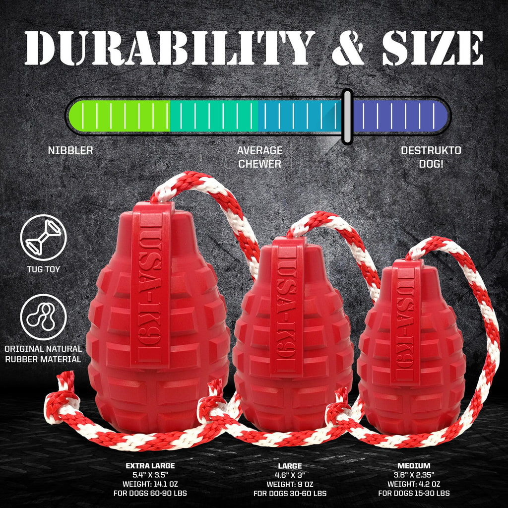 USA-K9 Grenade Rubber Dog Chew Toy | K9 Handler Reward Toy | Blue | USA Made by SodaPup/True Dogs, LLC