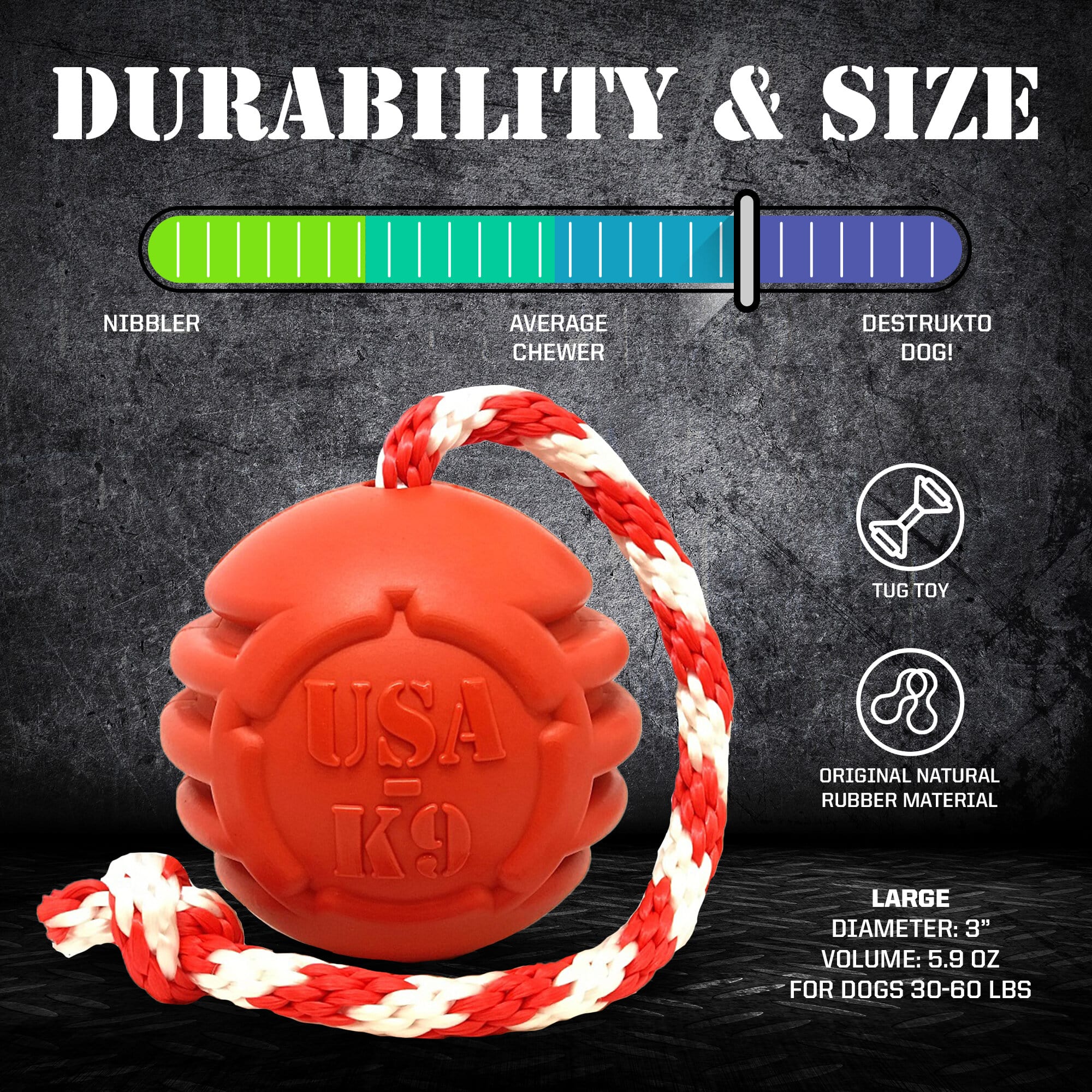USA-K9 Stars and Stripes Rubber Dog Toy | K9 Handler Reward Toy | Red | USA Made by SodaPup/True Dogs, LLC
