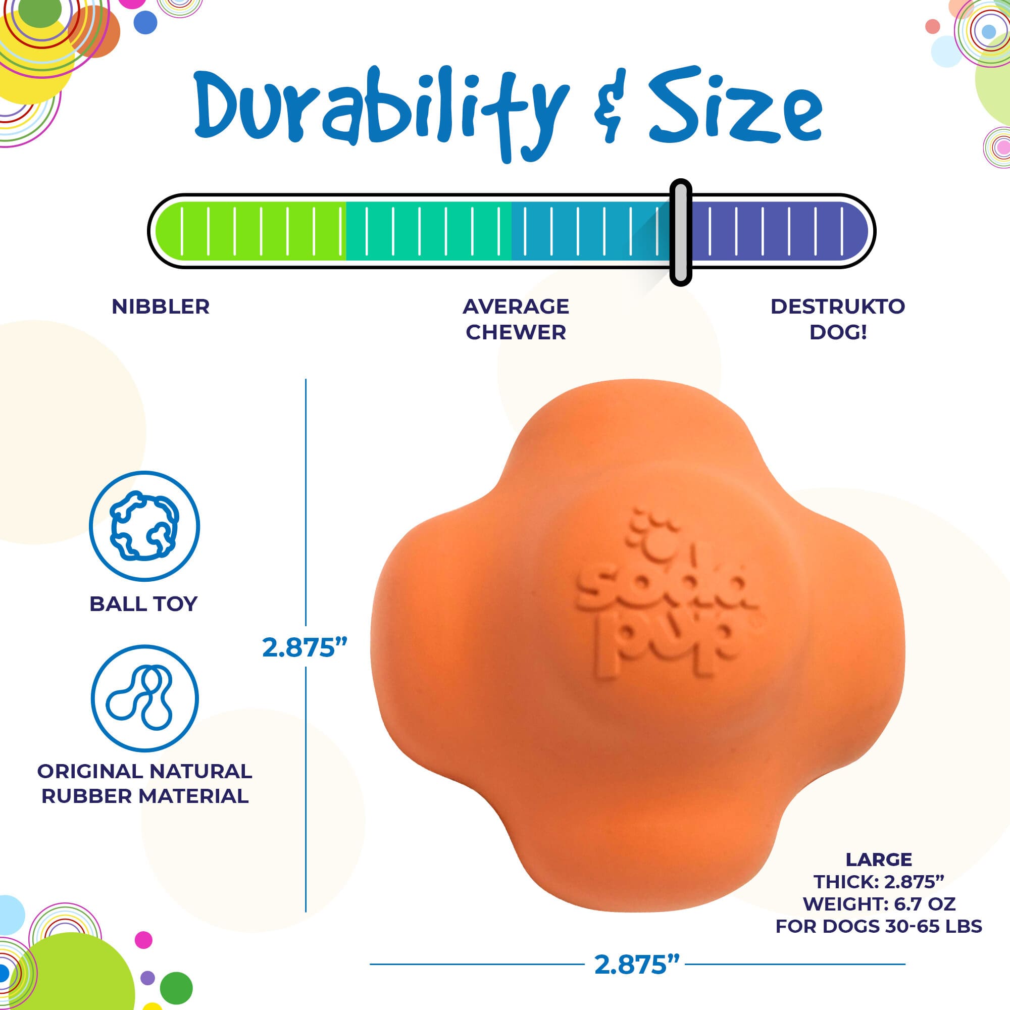 Crazy Bounce Rubber Dog Chew Toy for Power Chewers | Retrieving Ball | USA Made by SodaPup/True Dogs, LLC