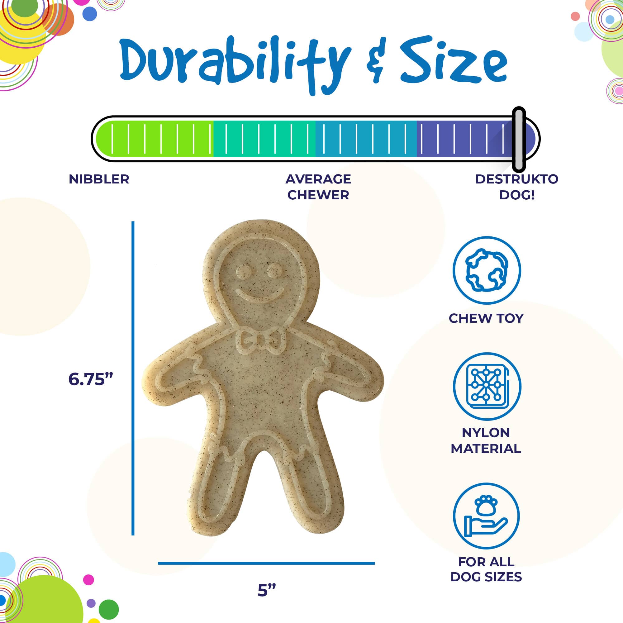 Gingerbread Man Nylon Dog Chew Toy for Aggressive Chewers | USA Made by SodaPup/True Dogs, LLC