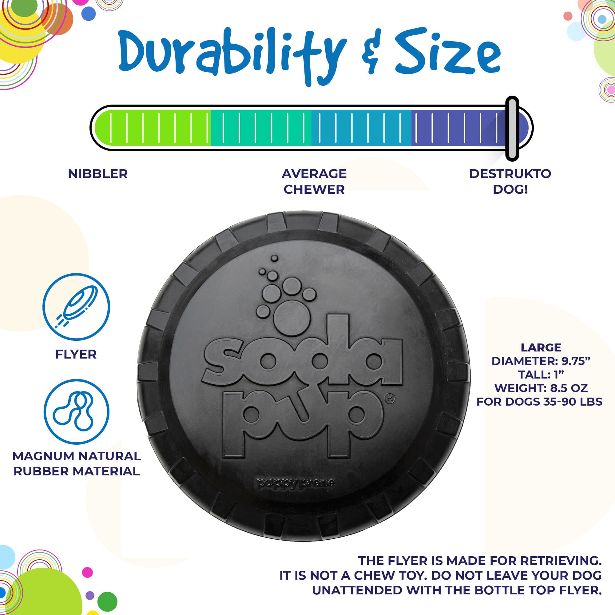 Magnum Bottle Top Flyer Rubber Frisbee for Heavy Chewers | Large | USA Made by SodaPup/True Dogs, LLC