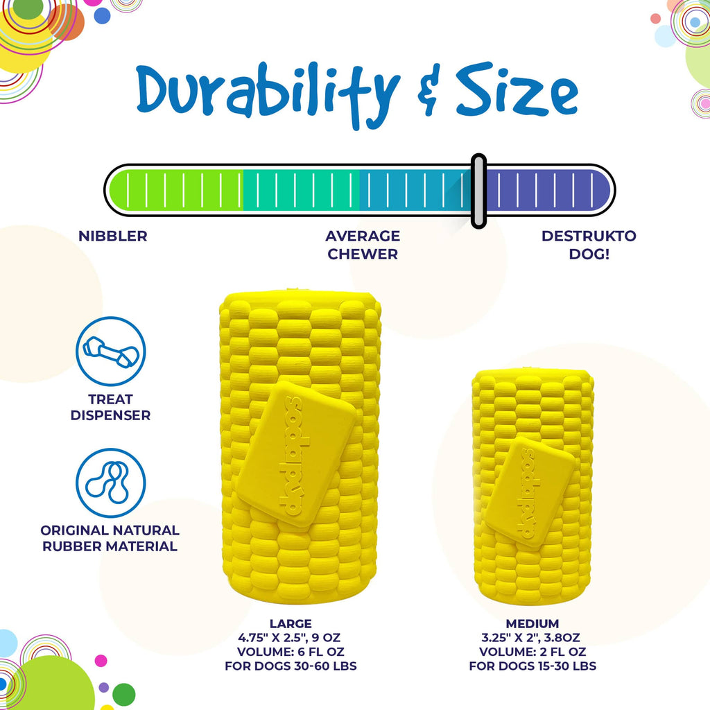 Corn on the Cob Dog Toy - Durable Rubber Treat Dispenser | USA Made by SodaPup/True Dogs, LLC