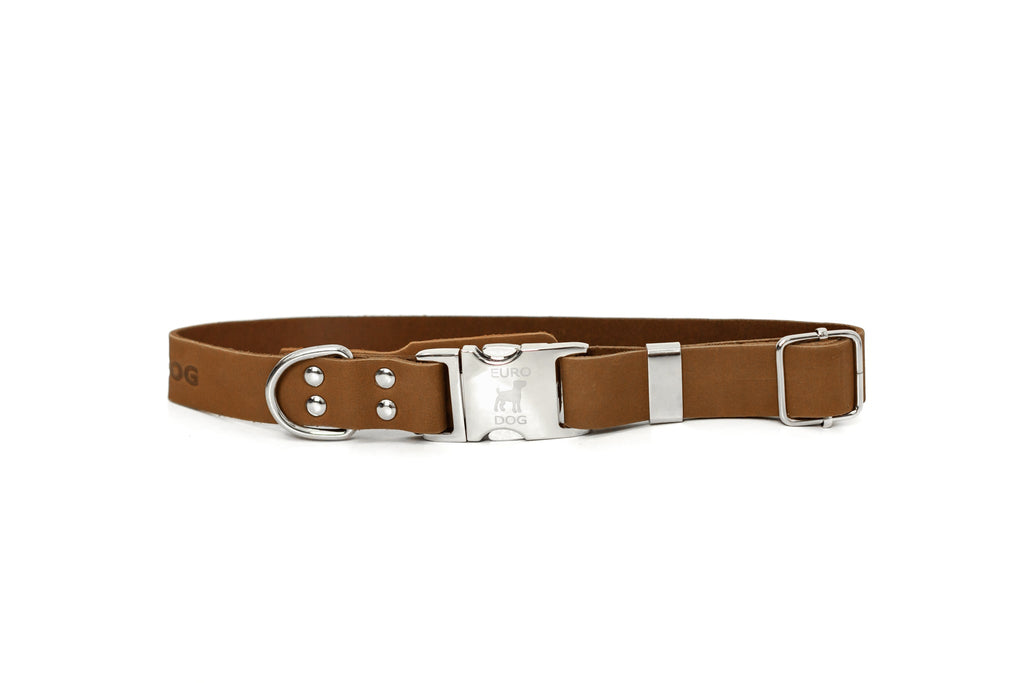 Modern Style Quick-Release Earth Brown Leather Dog Collar by Euro-Dog Collars and Leads