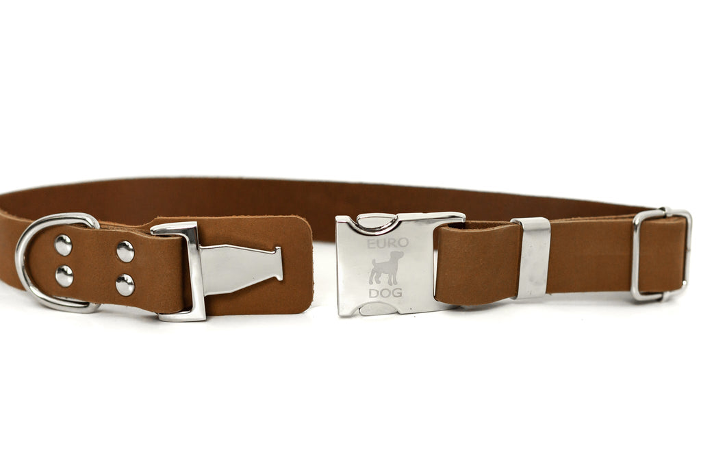 Modern Style Quick-Release Earth Brown Leather Dog Collar by Euro-Dog Collars and Leads
