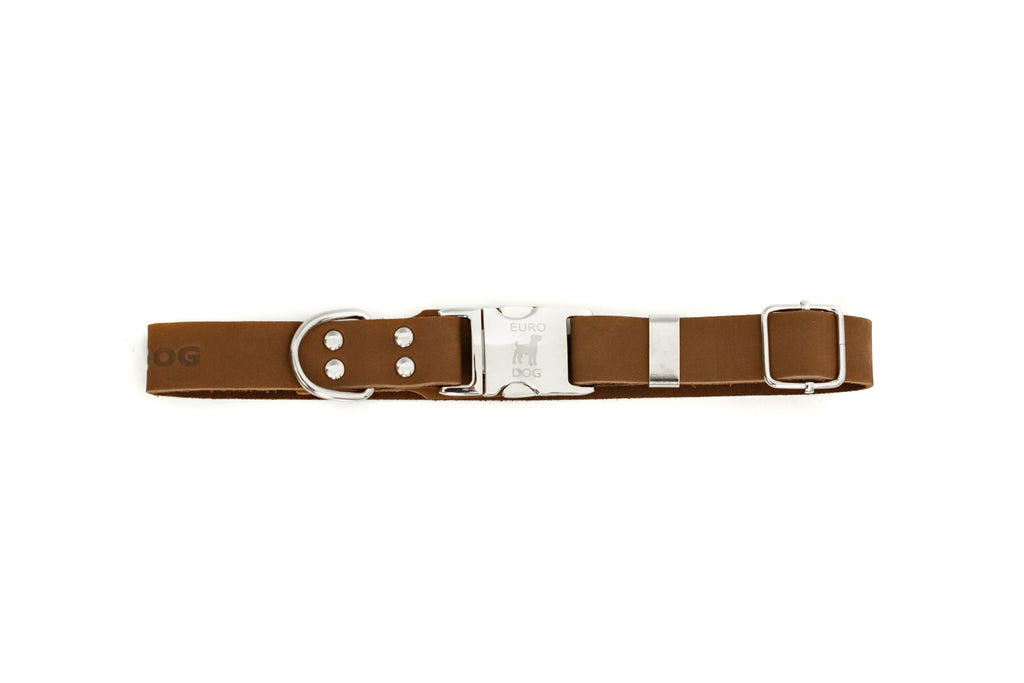 Modern Style Quick-Release Earth Brown Leather Dog Collar by Euro-Dog Collars and Leads