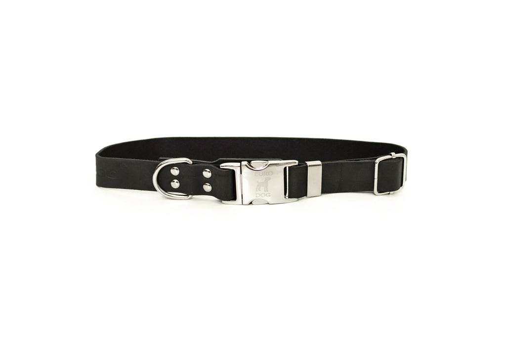 Modern Style Quick-Release Midnight Black Leather Dog Collar by Euro-Dog Collars and Leads