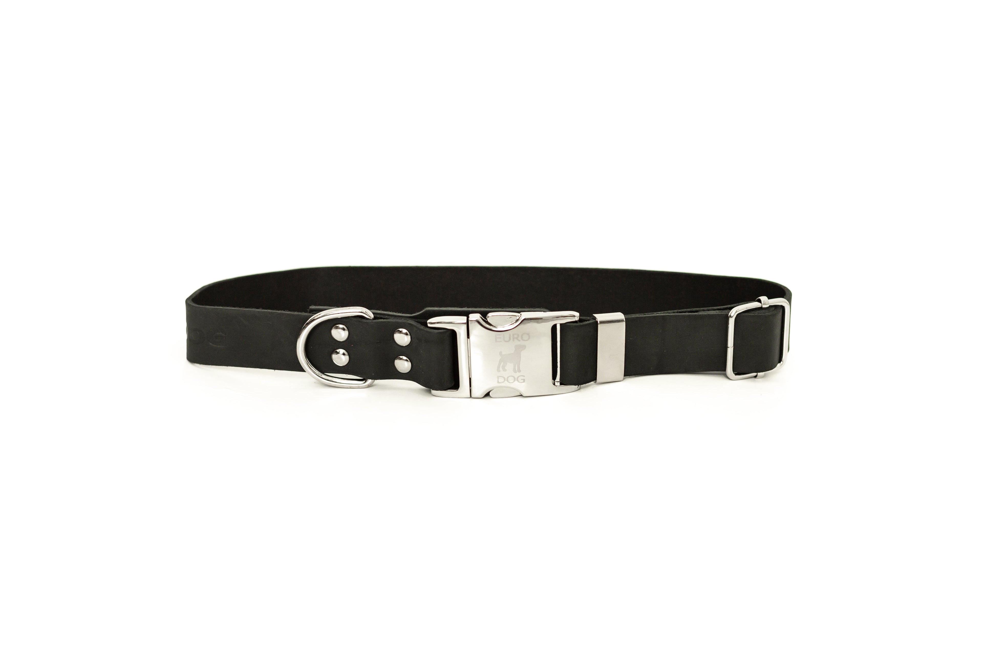 Modern Style Quick-Release Midnight Black Leather Dog Collar by Euro-Dog Collars and Leads