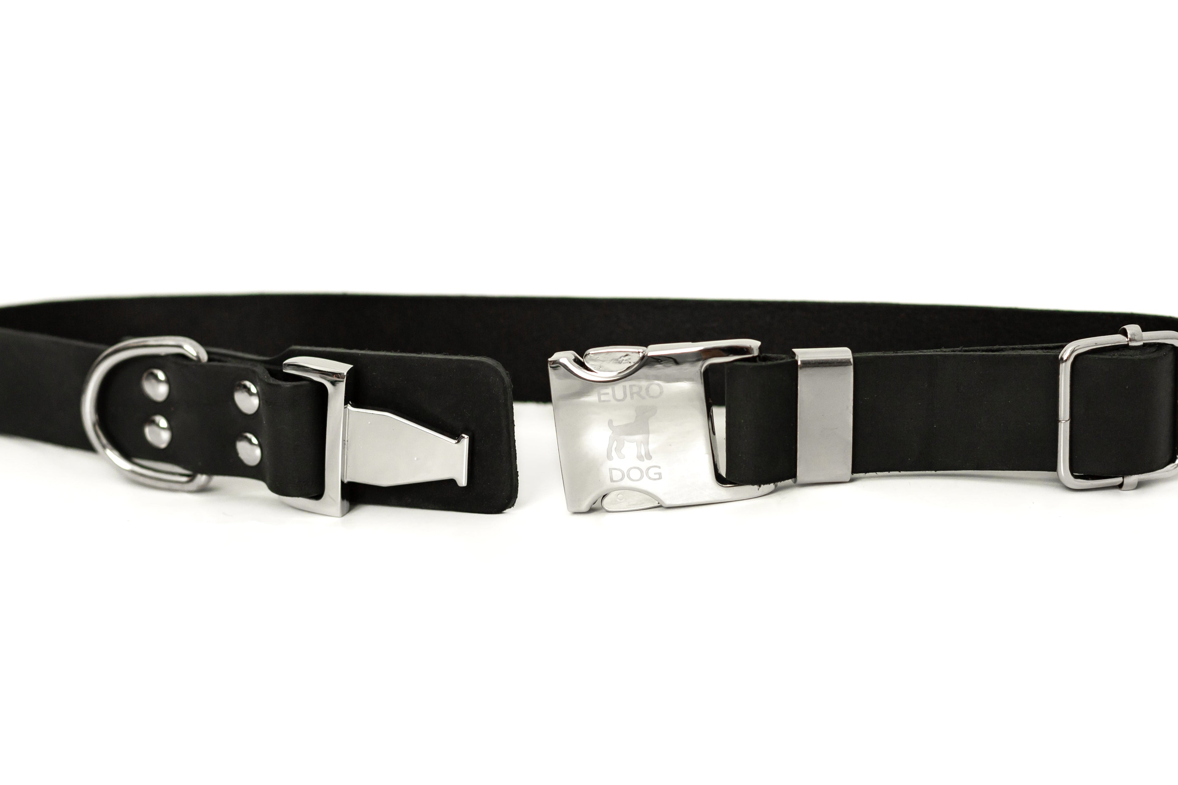 Modern Style Quick-Release Midnight Black Leather Dog Collar by Euro-Dog Collars and Leads