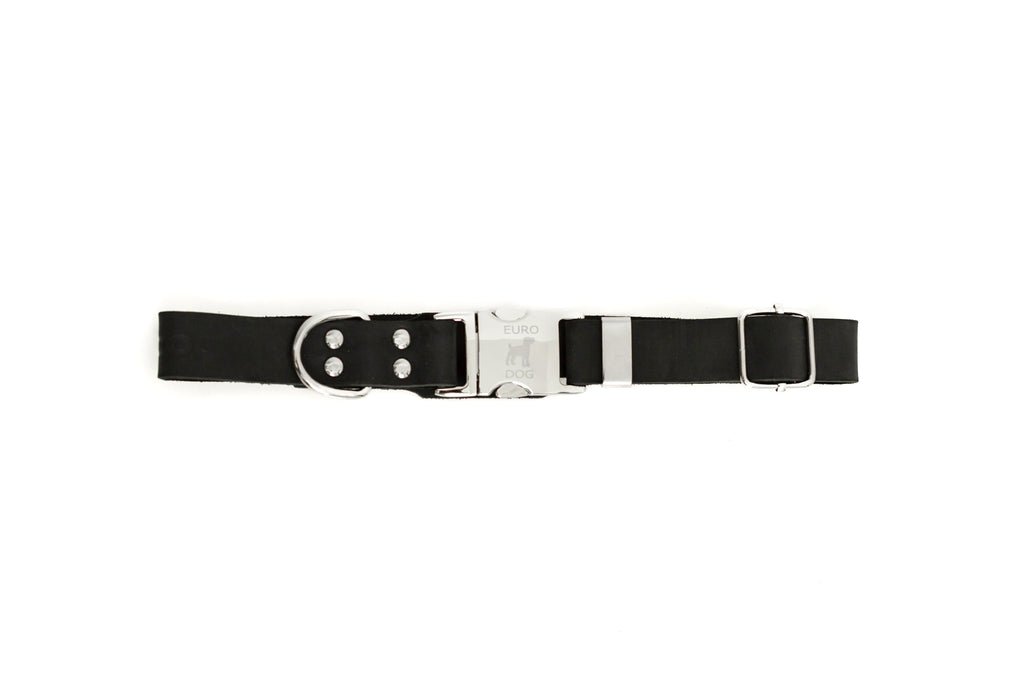 Modern Style Quick-Release Midnight Black Leather Dog Collar by Euro-Dog Collars and Leads