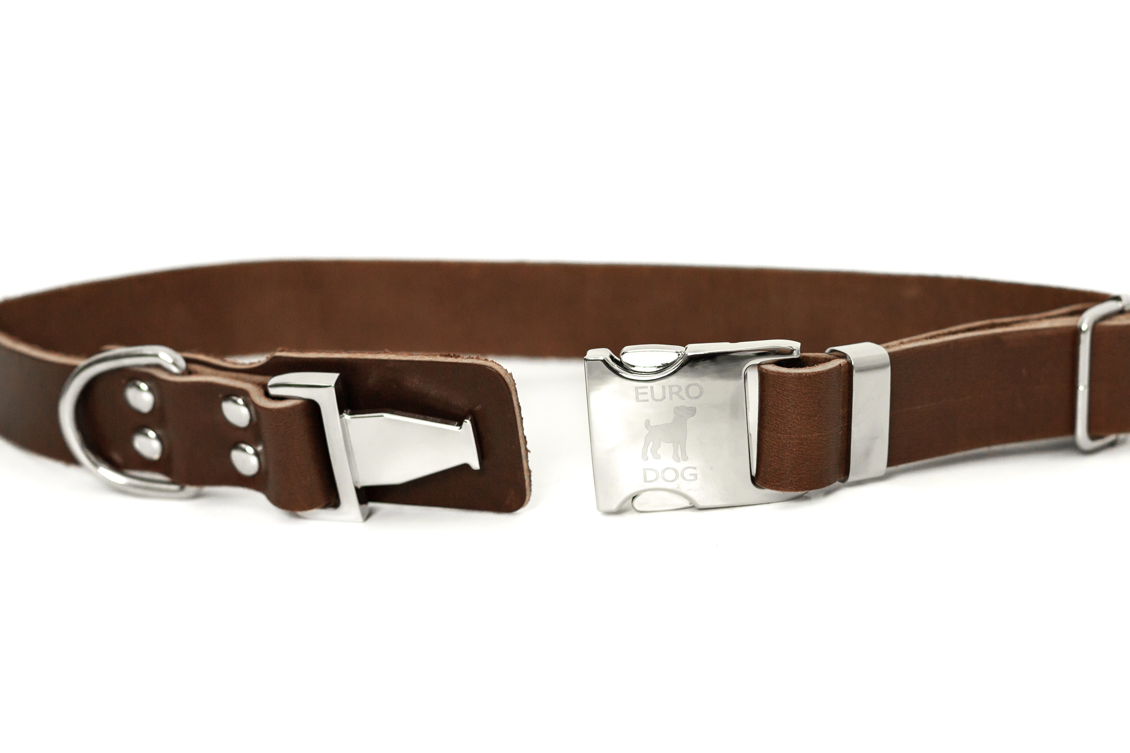 Modern Style Quick-Release Chocolate Leather Dog Collar by Euro-Dog Collars and Leads