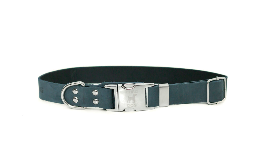 Modern Style Quick-Release Blue Jeans Leather Dog Collar by Euro-Dog Collars and Leads